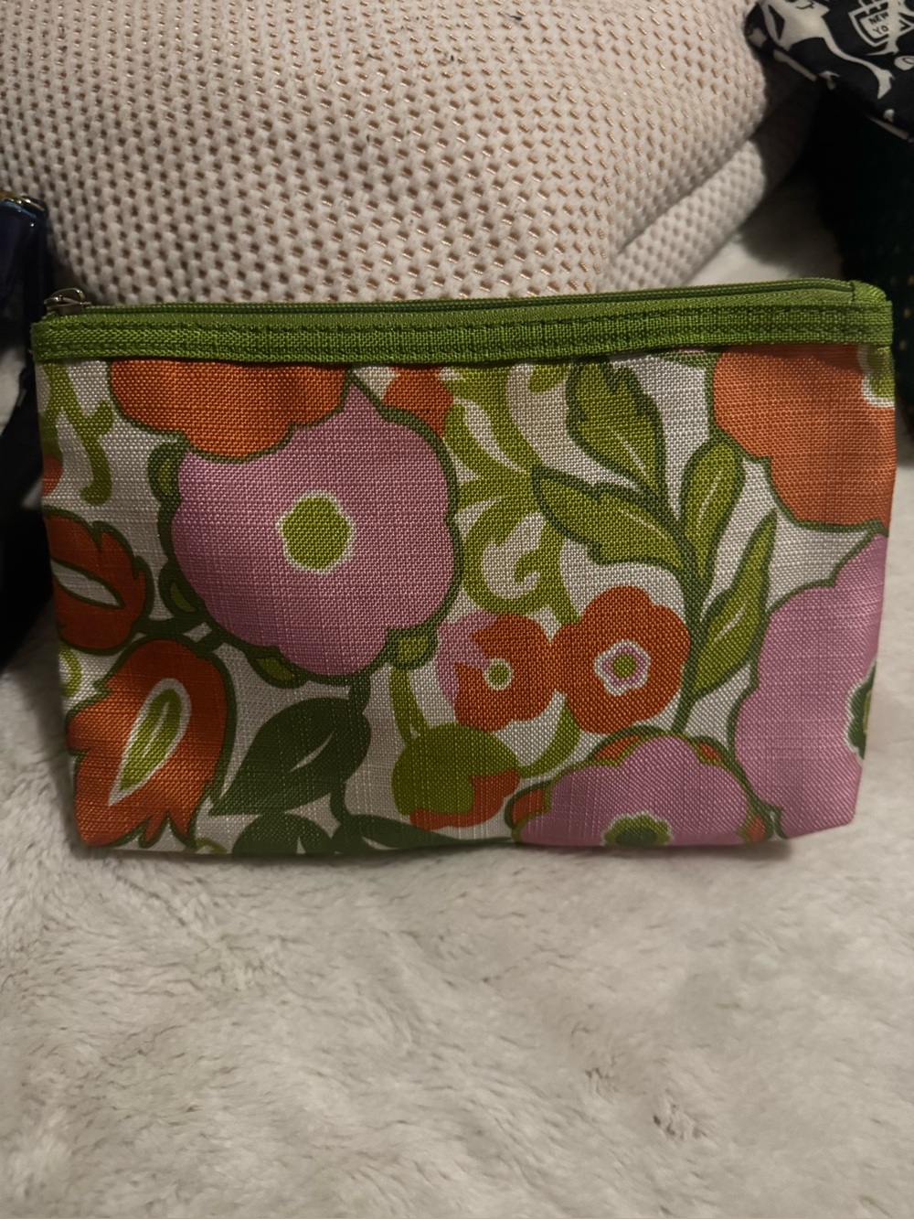 (Surprises Inside) Floral Canvas Zip Pouch in Pink, Orange & Green